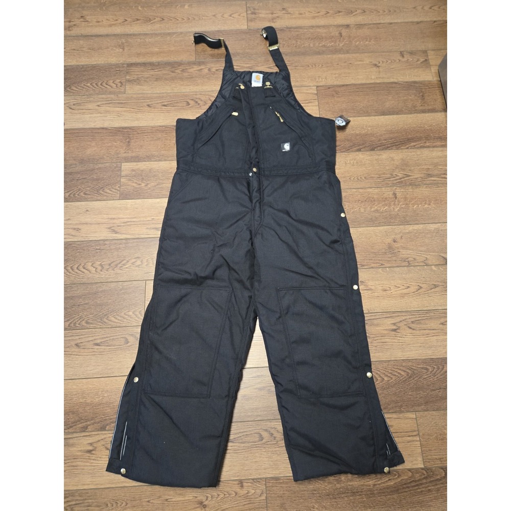 Carhartt Insulated Bib Overalls Artic Zip Waist Biberalls Extremes 40x30 Black